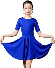 [HOTRA] Girl Latin Dancing Dresses Dance Costumes Lyrical Sleeves Dance Costume Competition Tango Dresses Salsa Dance Dress Party Dance Costume (Color : Blue, Size : 170cm)