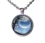 Winter Season Solstice New Moon Handmade Glass Pendant Necklace CELESTIAL