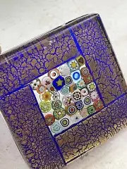 3" SQUARE MILLEFIORI GOLD FOIL MURANO VENEZIA ITALIA ART GLASS ITALY PAPERWEIGHT