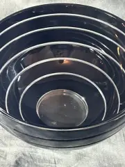 Nick Munro Boxed Signed Tyrone Glass Eclipse Bowl Black with Clear Stripes