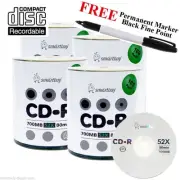 400 Pack Smartbuy 52X CD-R 700MB Logo Top Recordable Disc+Black Permanent Marker