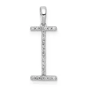14K White Gold Real Diamond Letter I Initial Pendant