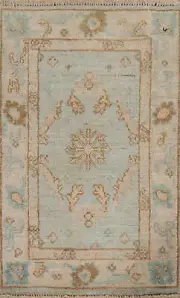 Handmade Oushak Turkish Wool Rug 2x3 Light Blue Oriental Accent Rug