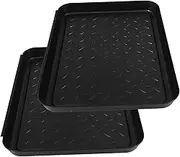 SOLUSTRE 3pcs Extra Large Boot Tray Plastic Shoe Mat for Front Door Entrance Non Slip Utility Tray for Wet Black Design