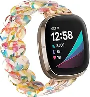 [Wongeto] Tortoise Stretchy Band Compatible with Fitbit Versa 3/Fitbit Sense Women Grils Men,Resin Cute Watch Strap Wristband Bracelet for Fitbit Versa 3 & Sense Oval Version