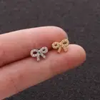 Crystal Gem Bow Stud Tragus Helix Cartilage Stud Bar Earring Upper Ear Piercing