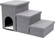 Ahsfield & Harkness 3 Step Pet Stairs, Ladder for Cats or Small Dogs, Ramp for Bed or Couch for Safe Access. Convient Folding Stair Helper with Storage. Holds up to 60 lbs.
