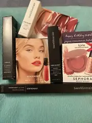 Lot Of bareMinerals Gen Nude, Moxie lip color-lip Liner-Makeup Bag-Samples NEW
