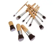 11pcs Bamboo Makeup Eye Brow Brushes Professional Set - Vegan & Cruelty Free - Eye shadow, Eyebrow, Eyeliner, Blending, Foundation