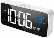 TODO LED Digital Alarm Clock Temperature Music Alarm USB Rechargeable - White