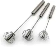 Stainless Steel Semi Automatic Egg Whisk 3PCS Hand Push Rotary Blender NEW