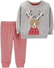 [Carter's] Baby Reindeer Sweater & Striped Pants Set - Newborn