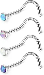 [Ruifan] 18G 1.5mm 2mm 2.5mm 3mm Jeweled Opal Nose Screw Studs Rings Pin Piercing Jewelry 4PCS