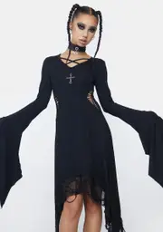 [Dolls Kill x Dark In Love] Long Sleeve High Low Midi Dress