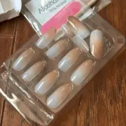 24 Pieces Glossy Press On Nails Ombré White Brown Tan Almond Tips Medium