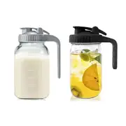 2Pack 32oz Glass Pitcher with Lid-Creamer Container for Sun Tea, Juice, Cold Brew Coffee, Breastmilk Storage Container Black Gray