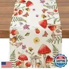BREVITON Watercolor Mushroom Table Runner, Seasonal Butterfly Wildflowers Hom