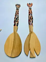 Hand Carved Twisted Giraffe Salad Serving Set - Jedando Handicrafts- NEW