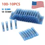 100X Blue Wire Butt Connectors Heat Shrink Waterproof Splice Terminals 14-16AWG