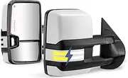Switchback Towing Mirror, for 2007-2014 Chevy Silverado GMC Sierra Tow Mirrors with Power Adjusted Heated Glass Running Light Turn Signal Light Backup Lamp New Light, Painted White 8624