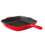Healthy Choice Enamelled Cast Iron Square Grill Frying Pan (44x30x4.7cm) - Red