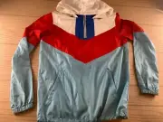 New Zine Quarter Zip WindBreaker White, Blue & Red Hooded Pullover New NWT
