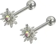 [Niaspi] 14G Crystal Star Tongue Bar Ring for Women Unisex Hypoallergenic Stainless Steel Shiny AB Cubic Zircon Sun Snowflake Tongue Piercing Ring Ball Screw Back Fashion Style Body Piercing Jewelry 14mm, One