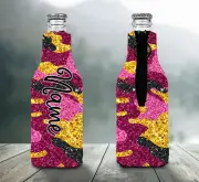 Camo Pattern Personalised Stubby Holder Zip Up Bottle Cooler Collapsible