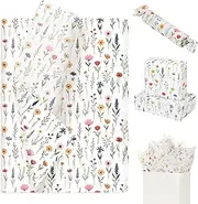 Pineraap 100 Sheets Floral Tissue Paper, Vintage Wildflower Gift Wrapping Paper Flower Print Decorative Tissue for Wedding Birthday Baby Shower Gift Packing DIY Crafts, 20 x 14 Inch