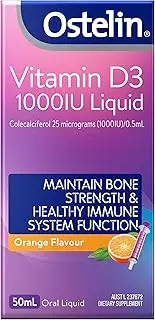 Ostelin Vitamin D3 1000IU Liquid 50mL - Vitamin D Supports Bone Strength, Healthy Immune System & Muscle Function - Promotes Dietary Calcium Absorption & Supports Bone Mineralisation