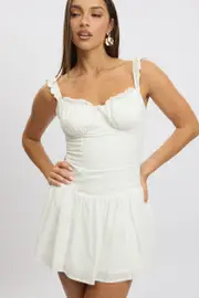 White Fit And Flare Dress Drop Waist Mini Poplin - Size 16XL, Women's Skater Dress