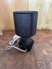 Simple Designs Round Prism Mini Table Lamp with Matching Fabric Black NEW