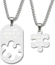 [Ancnoz] Matching Couples Necklaces for Him and Her Boyfriend Girlfriend Puzzle Piece Necklaces Set Birthday Christmas Vday Gifts for Husband Wife GF BF Valentines Day Gift Stainless Steel Necklace for Men Women