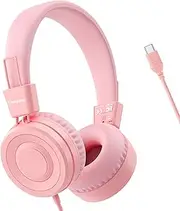 Cowyawn USB Type C Kids Headphones for School, Wired Toddler Headphones, 94dB Volume Limited, HD Stereo Sound, Foldable Lightweight On-Ear Wired Headphones for Kids/Children/Teens/Boys/Girls