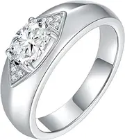 [LOEXZAH] 1 Carat Oval Cut Moissanite Rings Men Lab Grown Diamond Wedding Rings Groom Simulated Diamond Promise Rings Men Anniversary Ring Husband Moissanite Rings Daily Wear