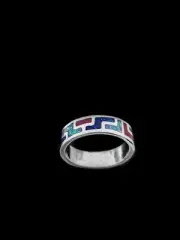 Native American Tetris Ring • 925 Sterling Silver • Lapis, Sugilite, and Opal...