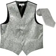 New Polyester Men's Tuxedo Vest Waistcoat & tie Paisley silver wedding formal