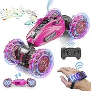 zaddgiuuy Gesture Sensing RC Stunt Car, 2.4GHz 4WD Remote Control Toy Double Sided Driving, 360 °Rotation, Off Road Vehicle, Hand Controlled Car, Birthday Gifts for 6-12 yr Boys&Girls(Pink)