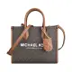 【Michael Kors】MK MICHAEL KORS MIRELLA拉鍊印花PVC字母LOGO手提斜背托特兩用包(小/深褐x橡子棕)