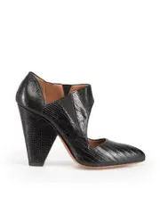 Black Leather Lizard Embossed Heels