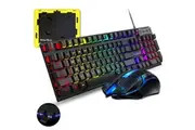 OZNALA USB Ergonomic Gaming Keyboard Mouse Pad Set PC Laptop T6 Rainbow Backlight