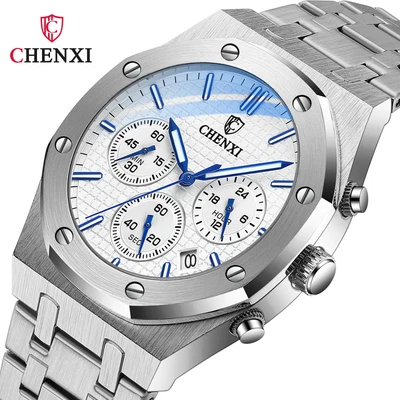 CHENXI 948 Chronograph Date Business Top Luxury Quartz Watch Stainless Steel W