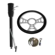 28" Black Tilt Manual Steering Column & 14" Half Wrap Leather Wheel& Horn Button