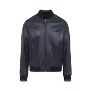 [Gucci] Gucci-Blue Lamb Leather Bomber Jacket-Uomo 48 IT