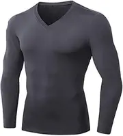 [Abigprofit] Mens Sports T-Shirt Compression Thermal Underwear Long Sleeve Solid T-Shirts Keep Warm Grey L