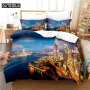 a2175 Bed Sheets Seaside City Bedding Set Duvet Cover Set Bedding Digital Printing Bed Linen Bedding Set Fashion Design3-Piece Bedding Set (1 Duvet