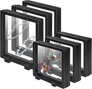 EsLuker.ly Set of 6 3D Floating Frame Display Holder Stands, Floating Display Case Transparent PE Jewelry Storage Box Suspension Frame for Challenge Coin AA Medallions Medal (4.3x4.3in, 6.3X 6.3in)