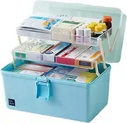 FOREVERIE Foldable Multi Tiers Extra Large Plastic Storage Box with Compartments, Handled Empty First Aid Storage Box, Office Home Arts & Crafts Supplies Plastic Case, Blue