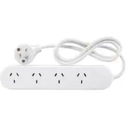 HPM 4-Way Outlet White 2400W 10A 240V Powerboard4 Outlets/Socket 1m Power Cord