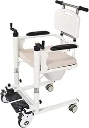 Medical Patient Lift for Home, Portable Bathroom Wheelchair Patient Lift Aid w/180° Split Seat, Bedside Commode w/Bedpan Fall Prevention Transfer Chair for Seniors Disabled Elderly Transport